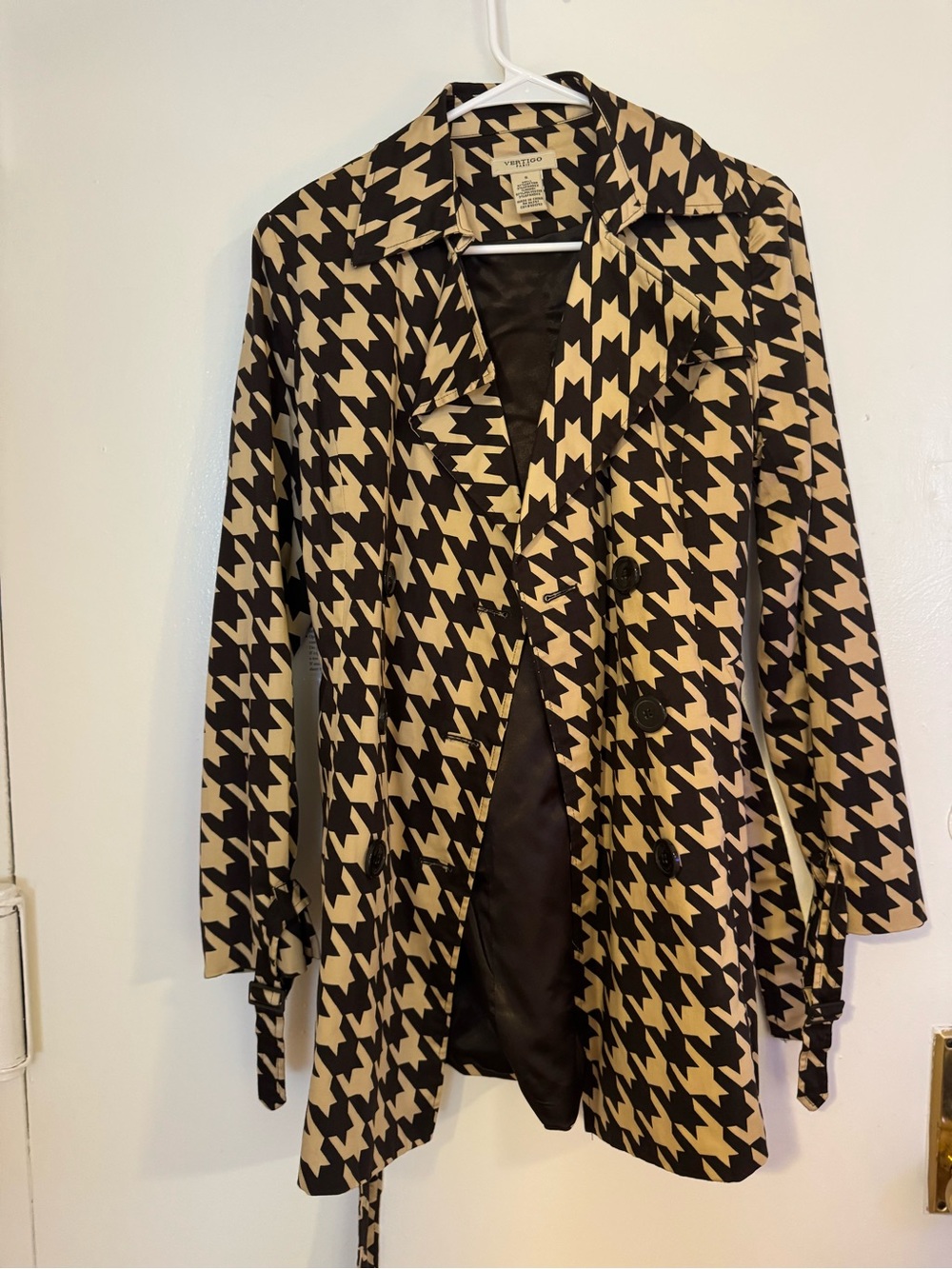 Vintage Vertigo Black & Cream Houndstooth Trench Coat